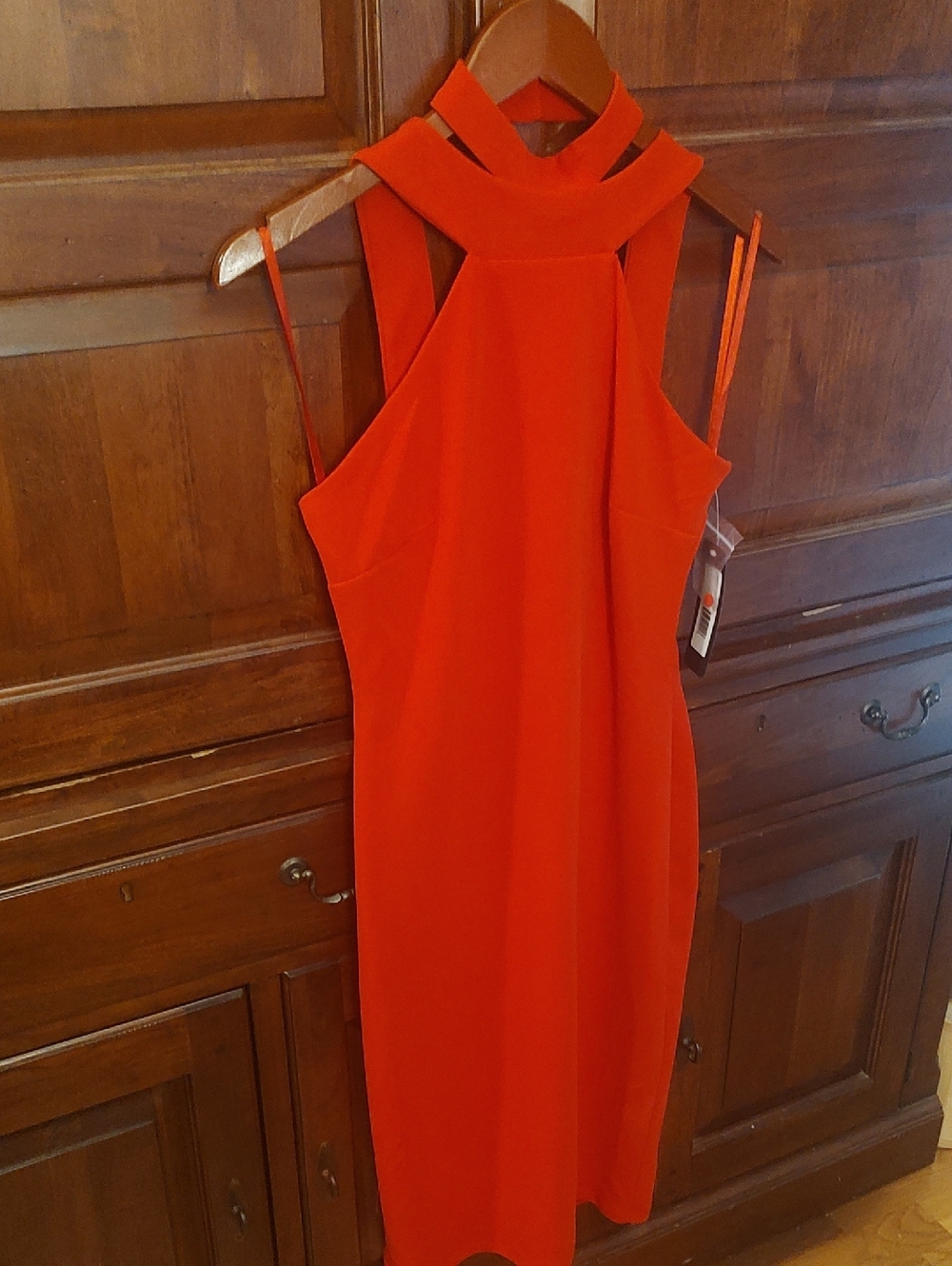 bebe Orange-Red Halter Cutout Midi Dress